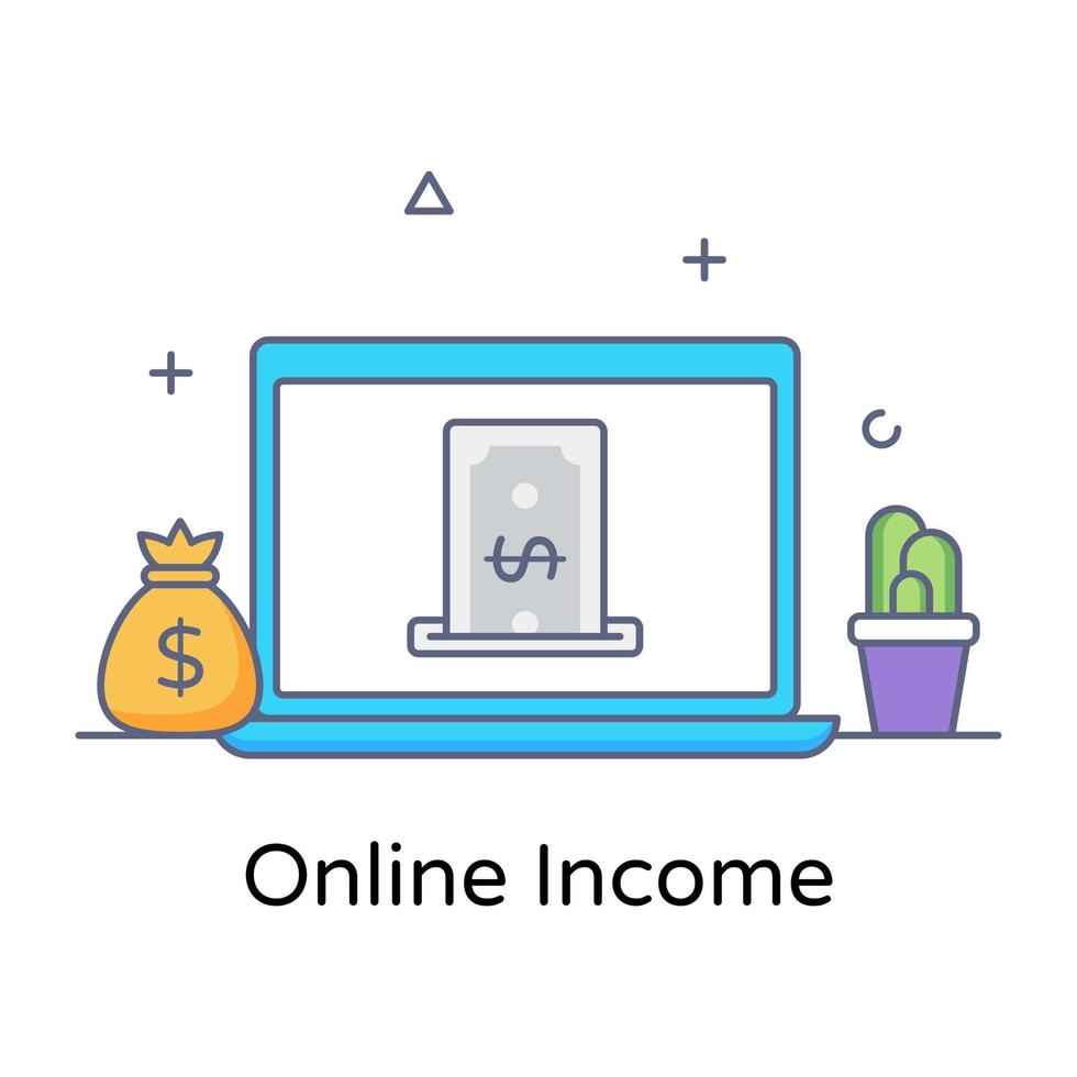 A conceptual icon of online income in flat outline style vector