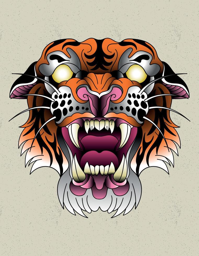 tigre neo tradicional tatuaje vector