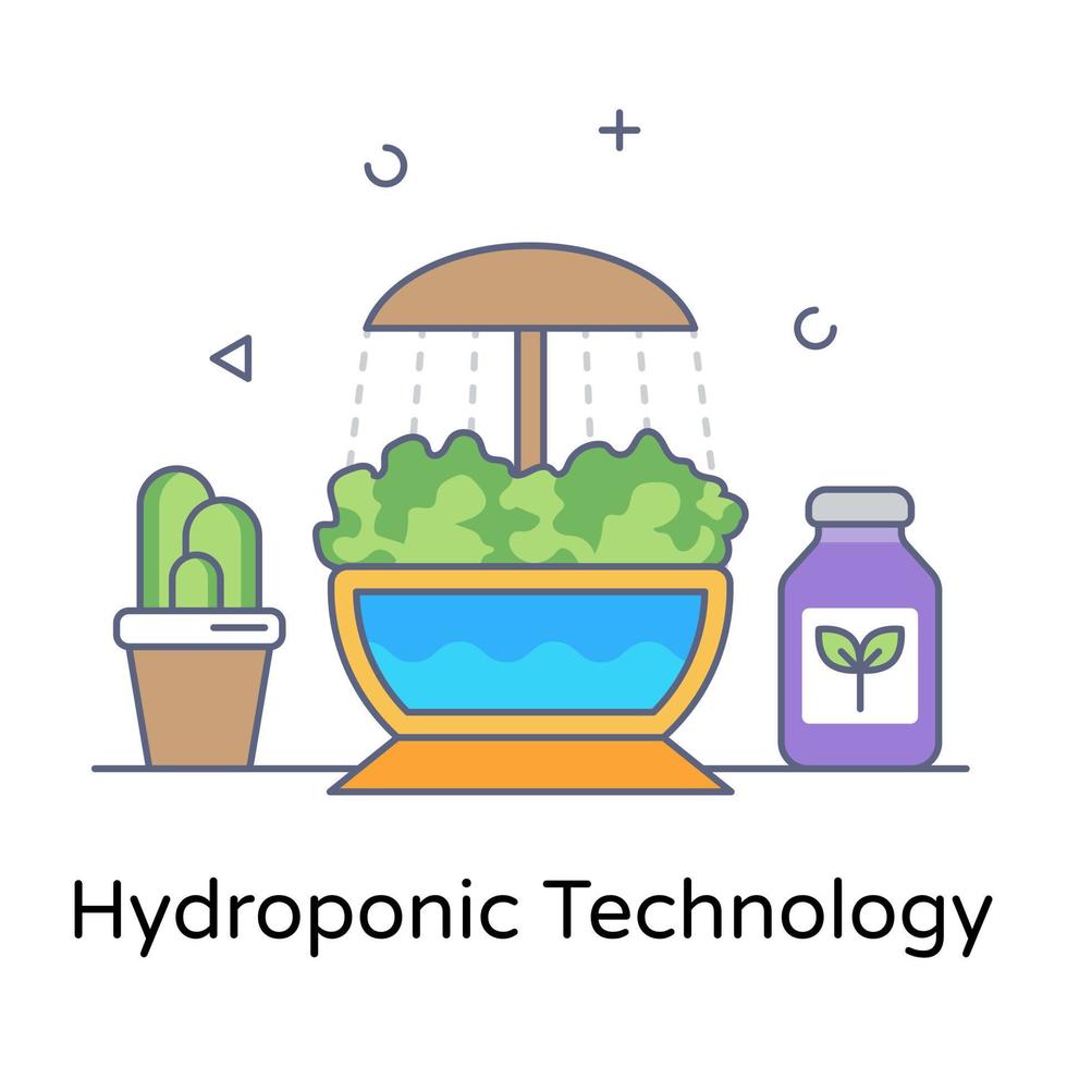 Hydroponic technology flat conceptual icon, editable vector