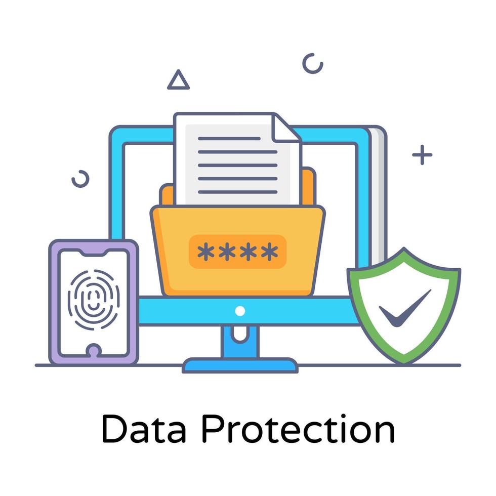 Data protection also known as data security flat conceptual icon vector