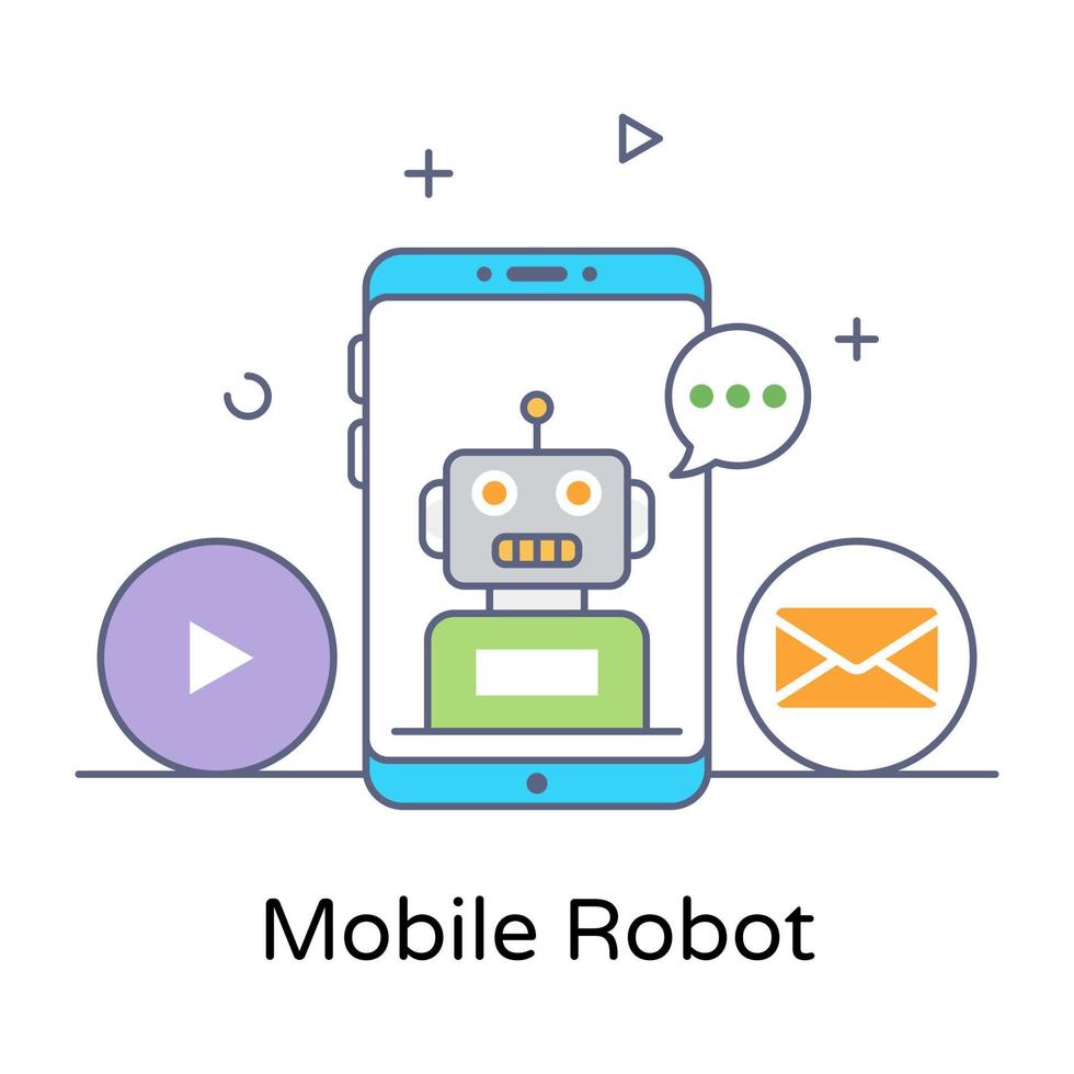 Mobile robot in flat outline icon, editable vector