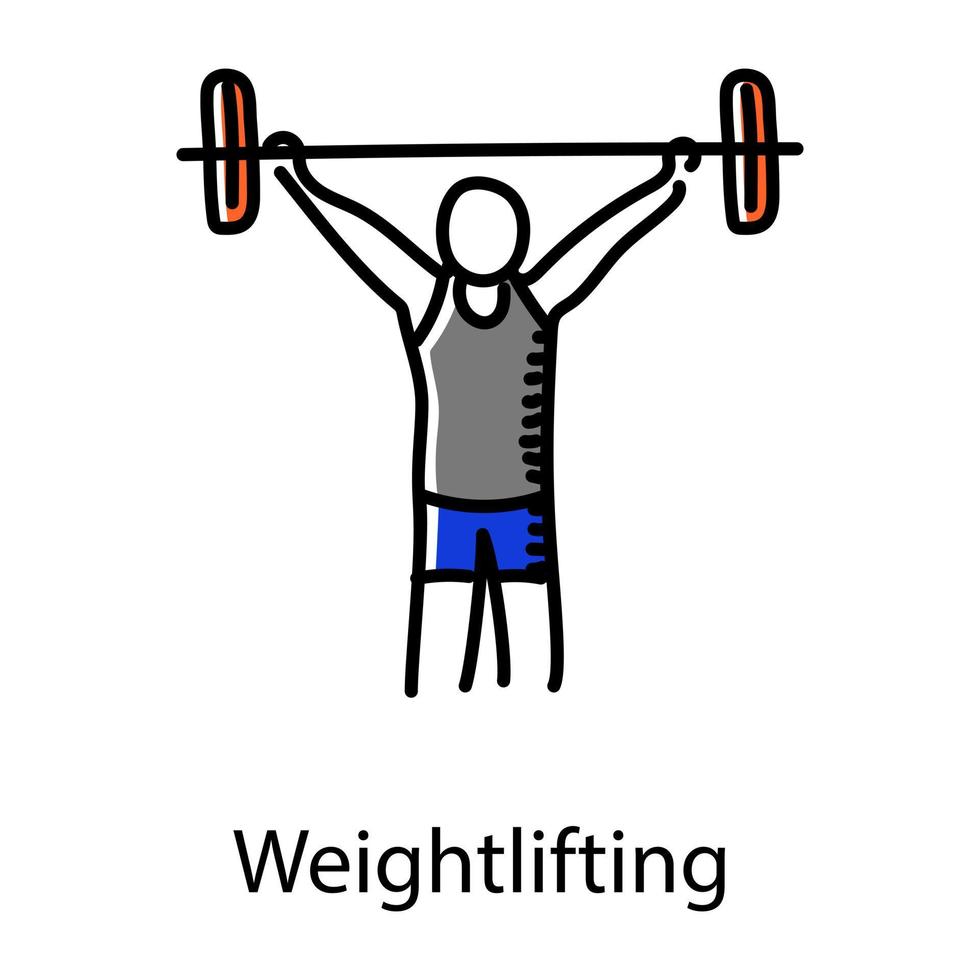 Man with weight denoting hand drawn icon of weightlifting doodle icon vector