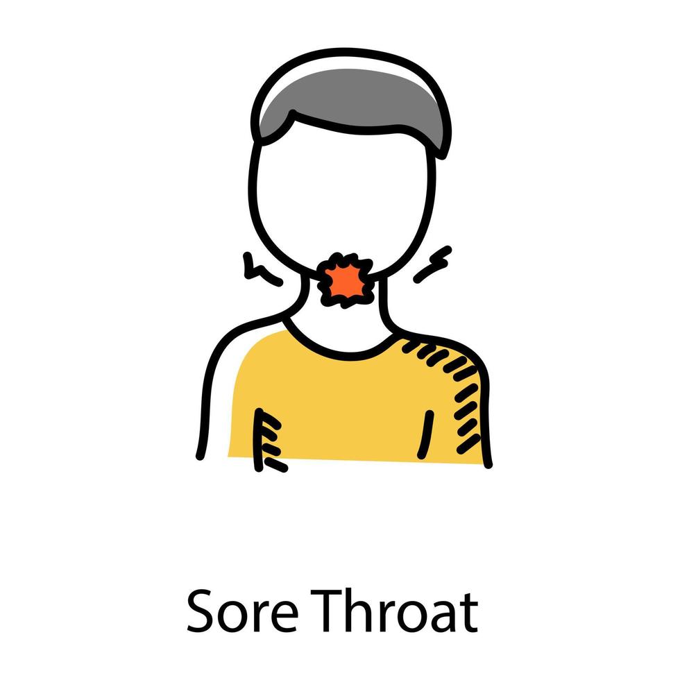 Throat disease, doodle icon of sore throat vector