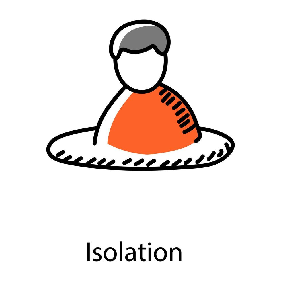 Person sitting alone denoting isolation doodle icon vector