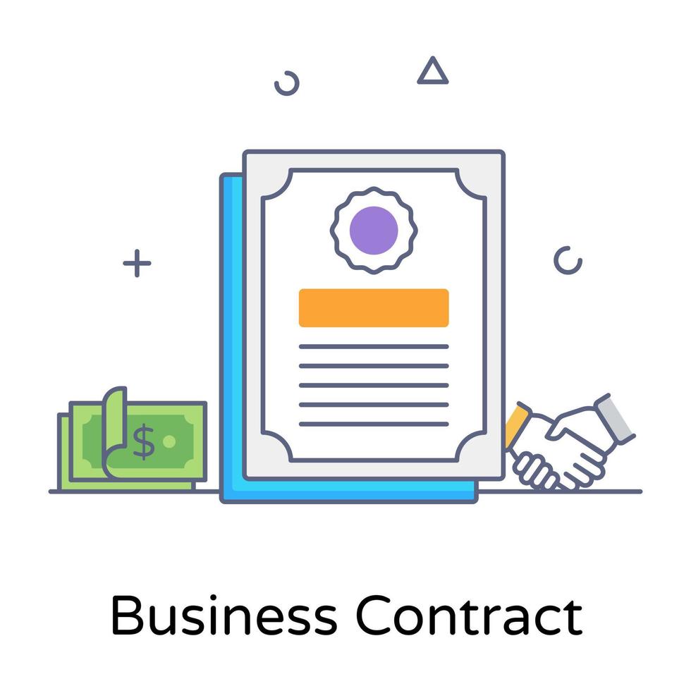 Paper with handshake, concept of business contract icon vector