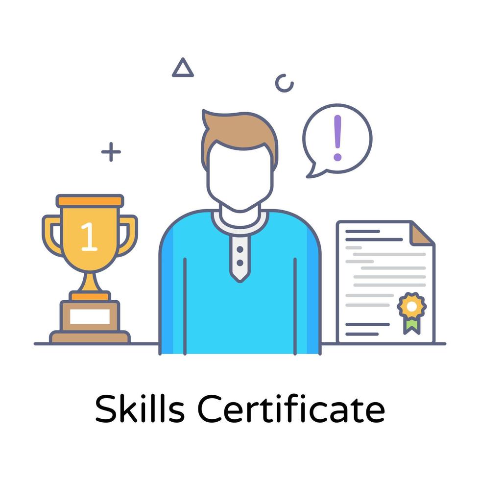 A skills certificate flat line concept icon design vector