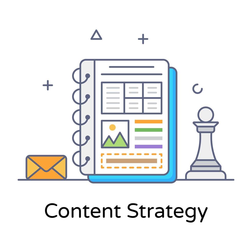 Editable flat outline design of content strategy vector