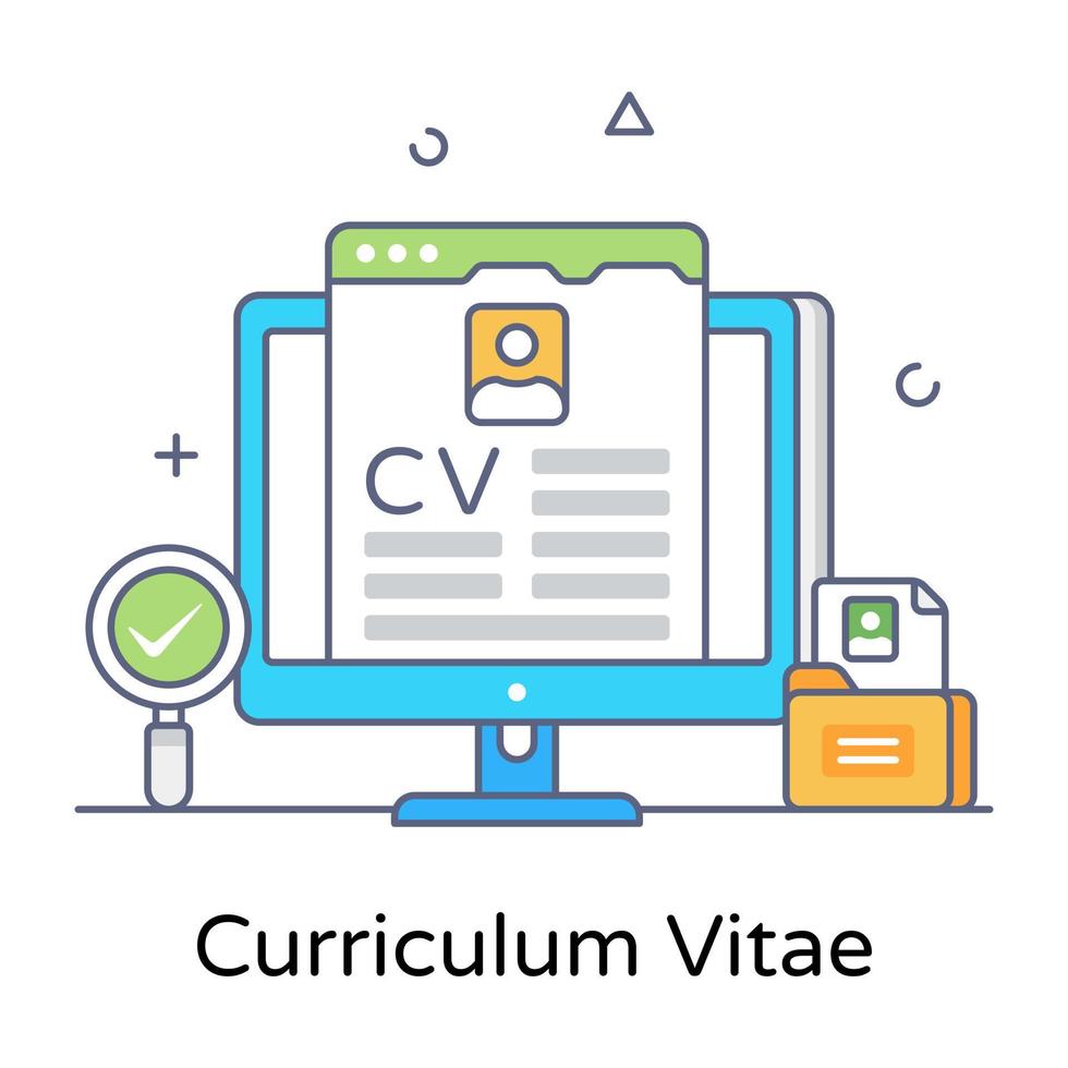 Flat outline concept icon of curriculum vitae vector