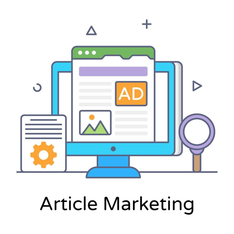 A finest flat outline icon of article marketing vector