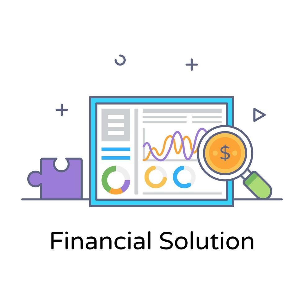 Financial solution, finance analysis flat outline vector
