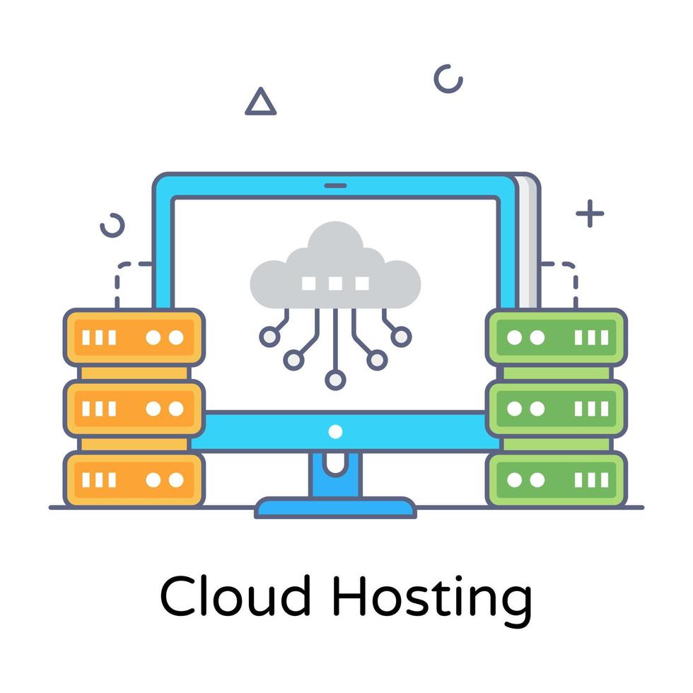 Cloud hosting flat outline editable icon vector