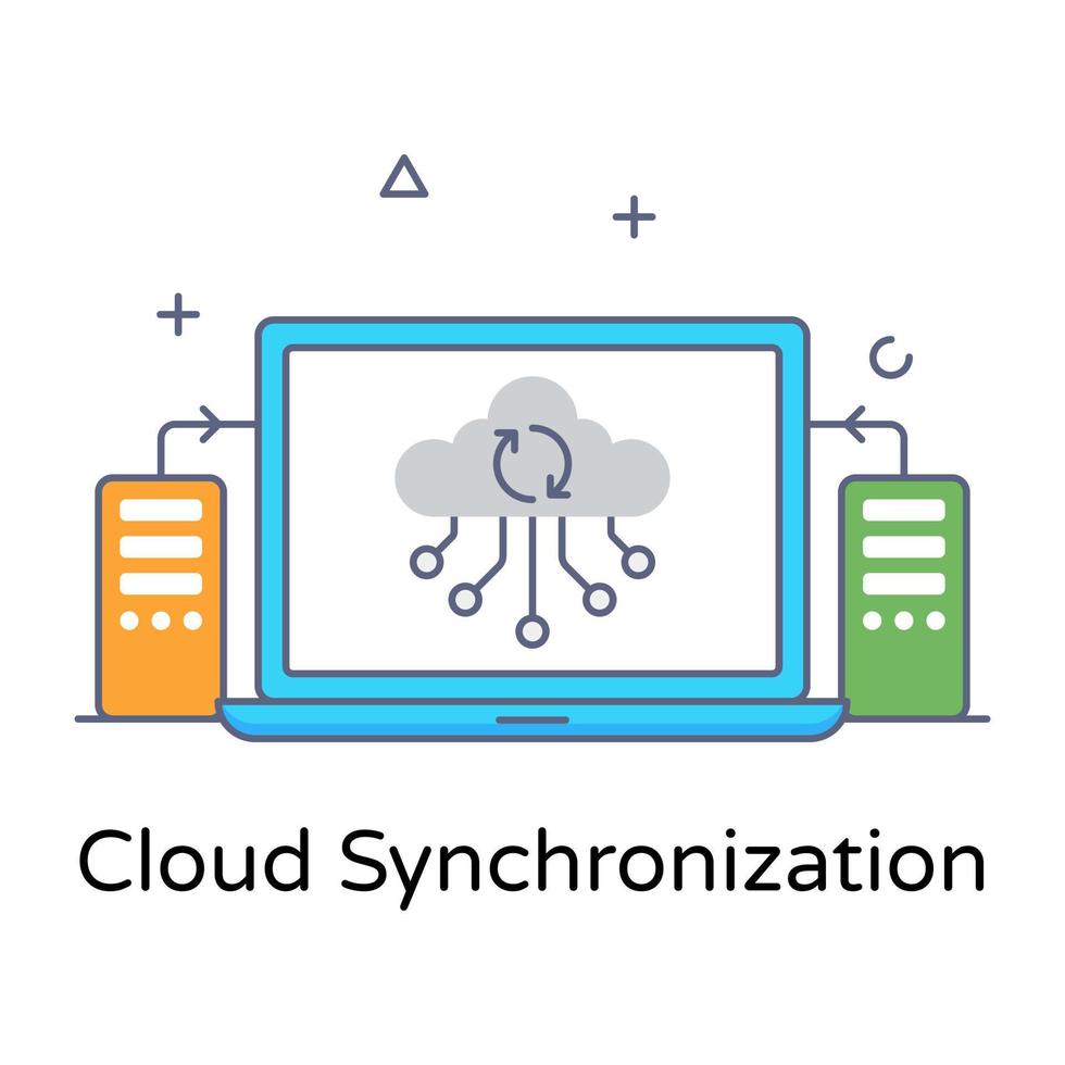 icono conceptual plano de sincronización en la nube, vector editable