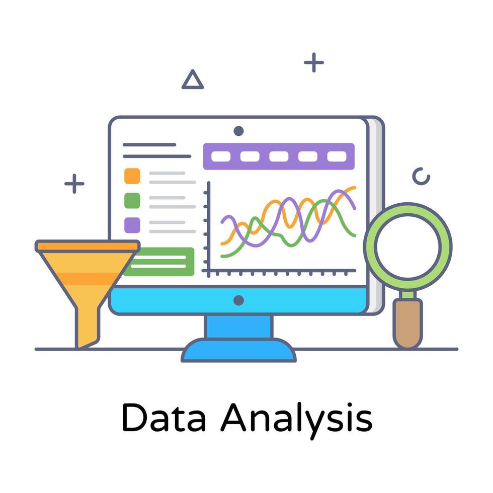 icono conceptual plano de análisis de datos, investigación de información vector