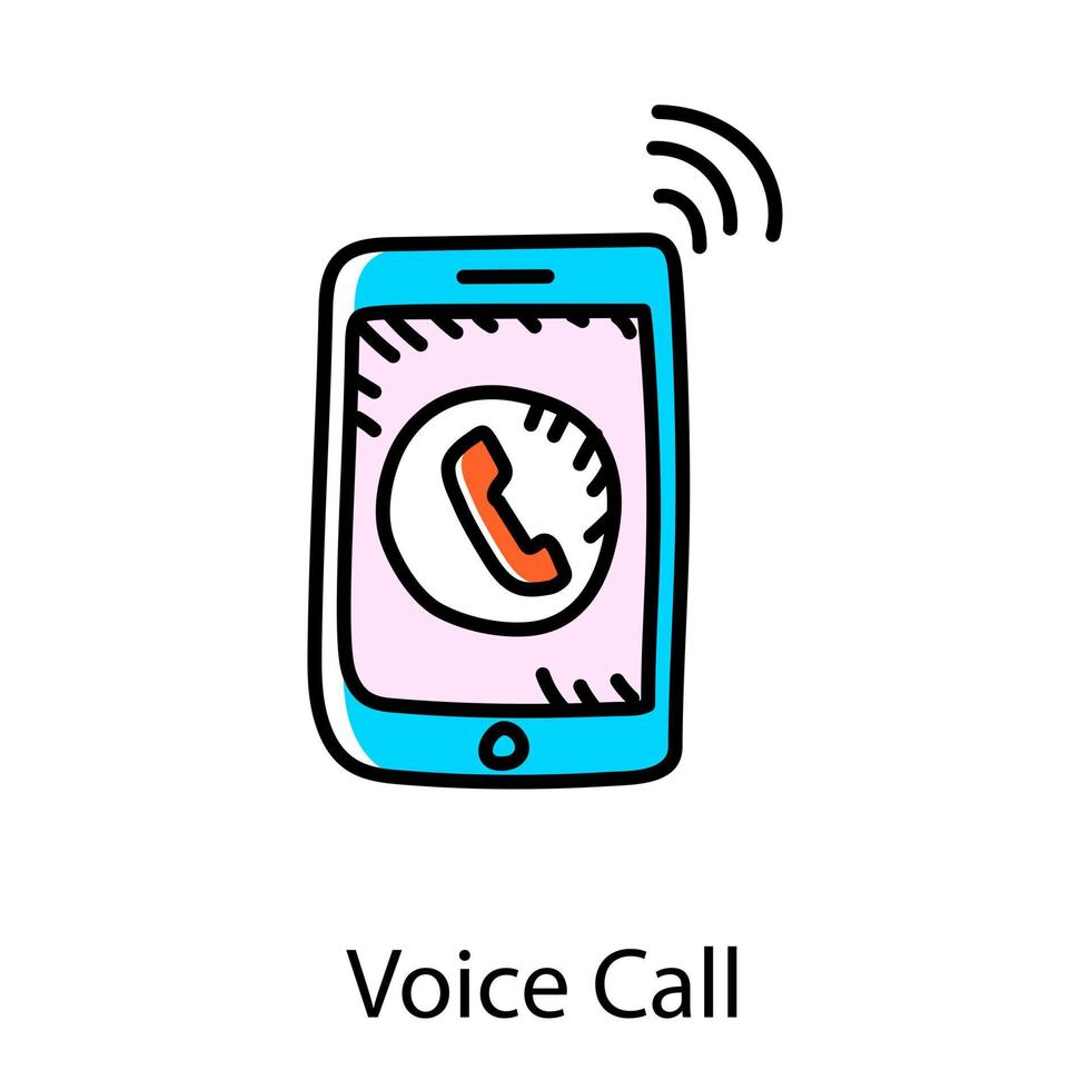 un icono de estilo de garabato de llamada de voz, vector dibujado a mano plana