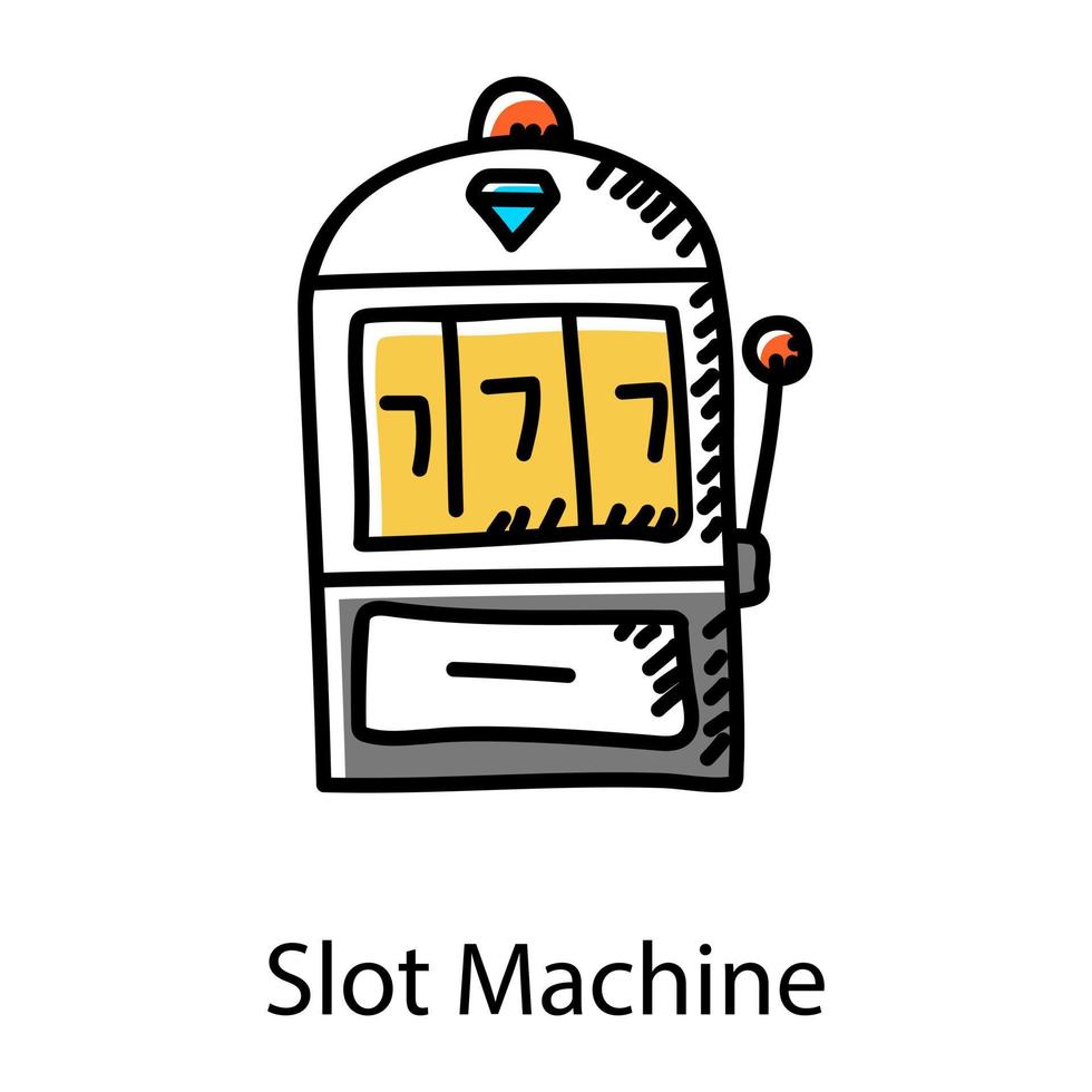 Slot machine doodle icon, casino machine vector