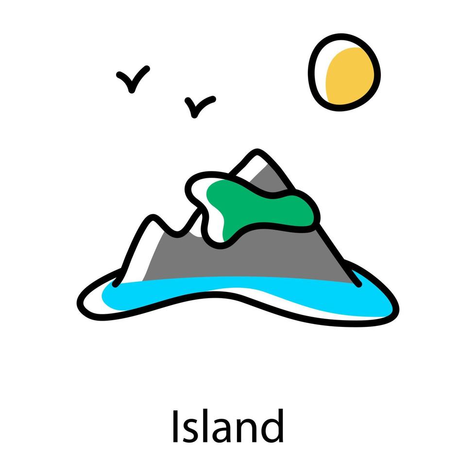 Sun and sand denoting hand drawn icon of island vector