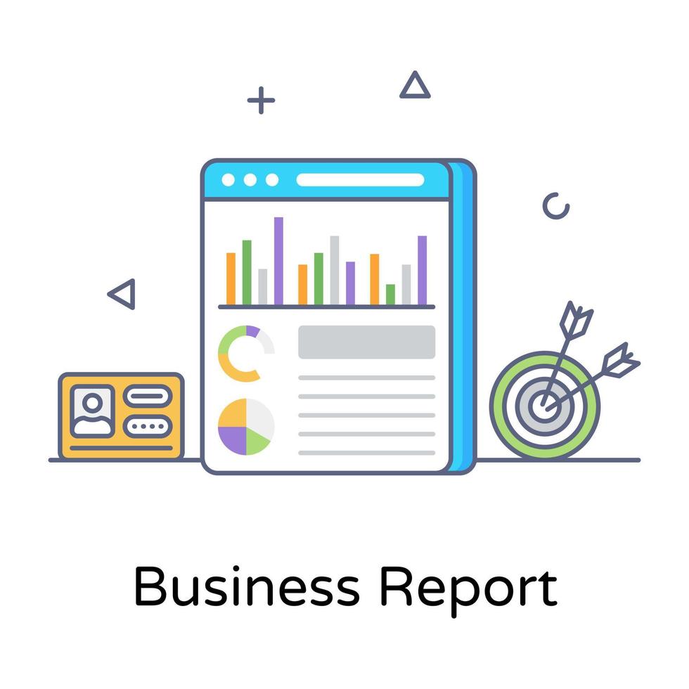 Business data on webpage, business report  icon in flat outline style vector