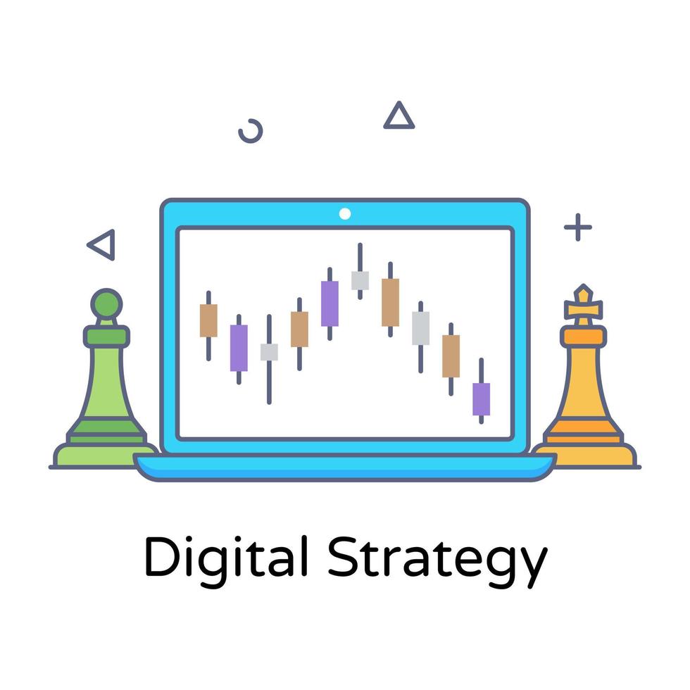 Editable flat outline design of digital strategy icon vector