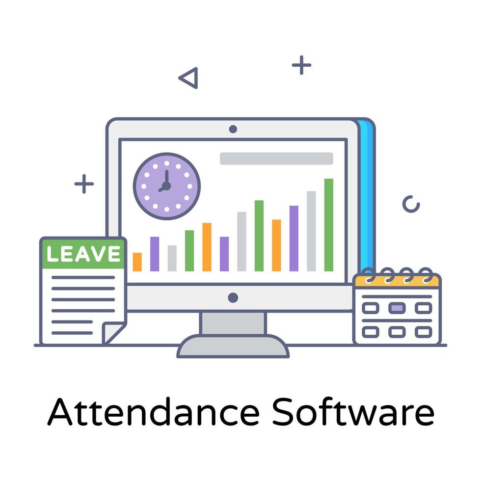 An office attendance software flat outline vector design