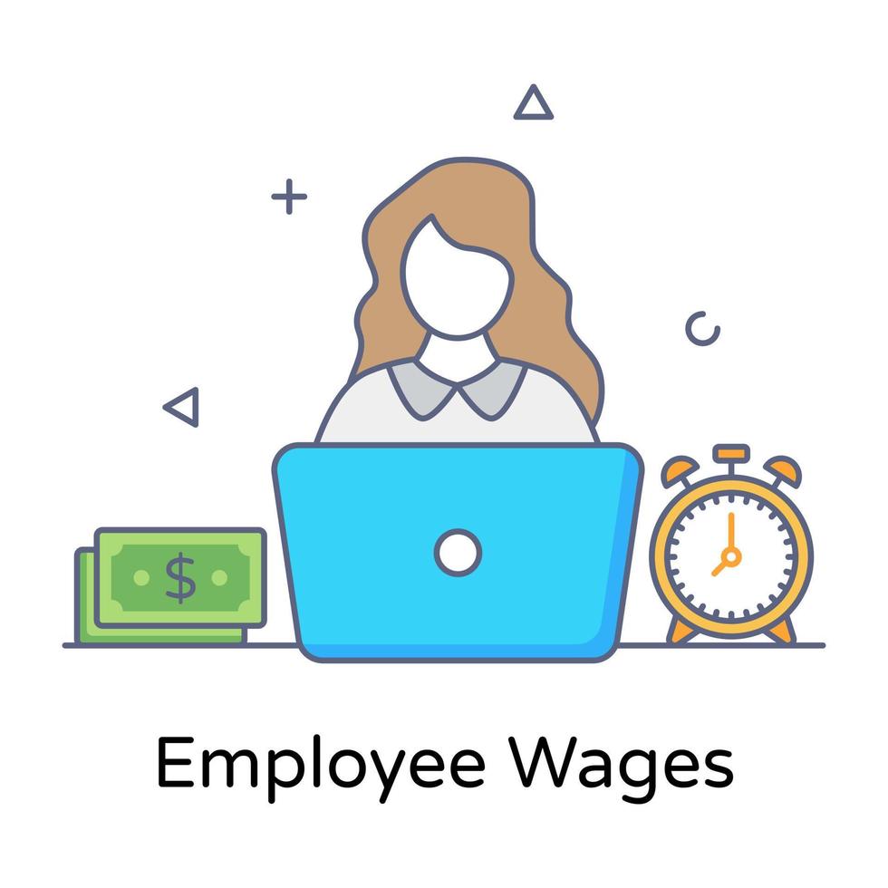 Flat outline concept vector of employee wages