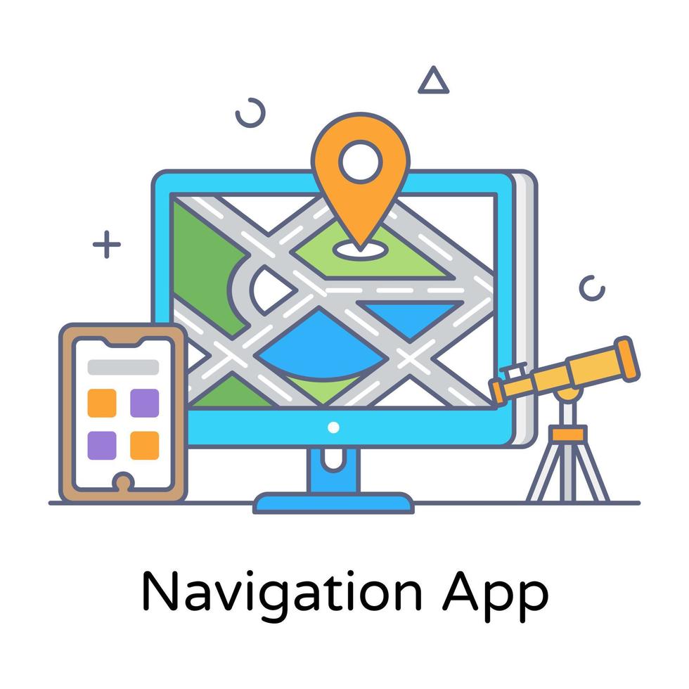 A flat outline style of navigation app icon vector