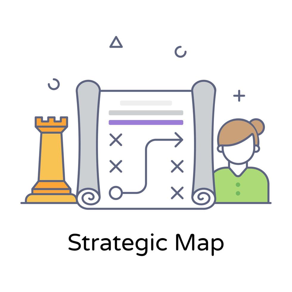 Editable flat outline design of strategic map icon vector