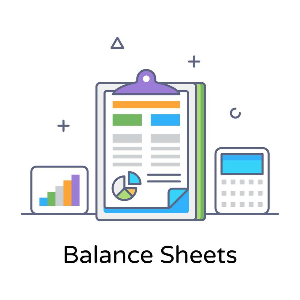 Flat outline concept icon of balance sheet vector