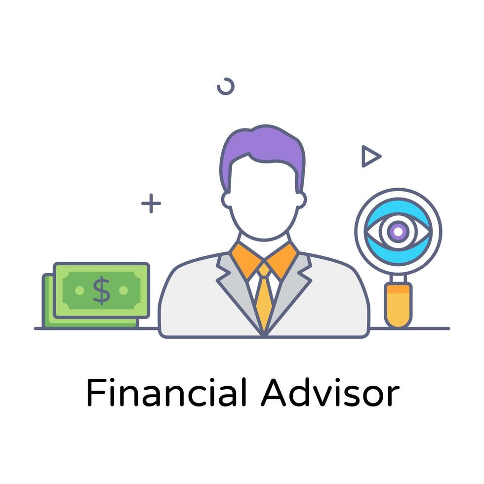 Avatar of financial advisor in flat outline vector