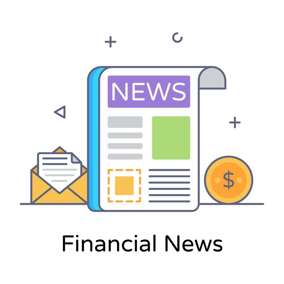 Financial news flat outline editable vector