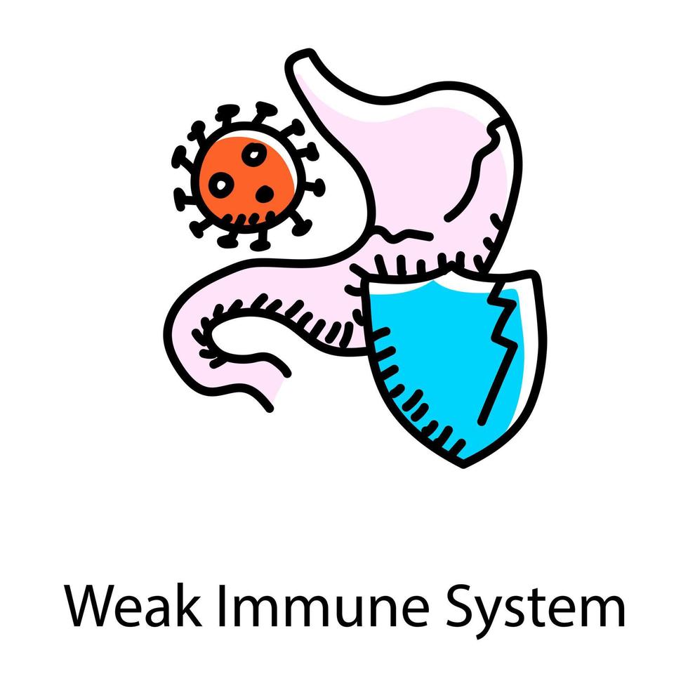 Weak digestive system doodle icon, human system vector