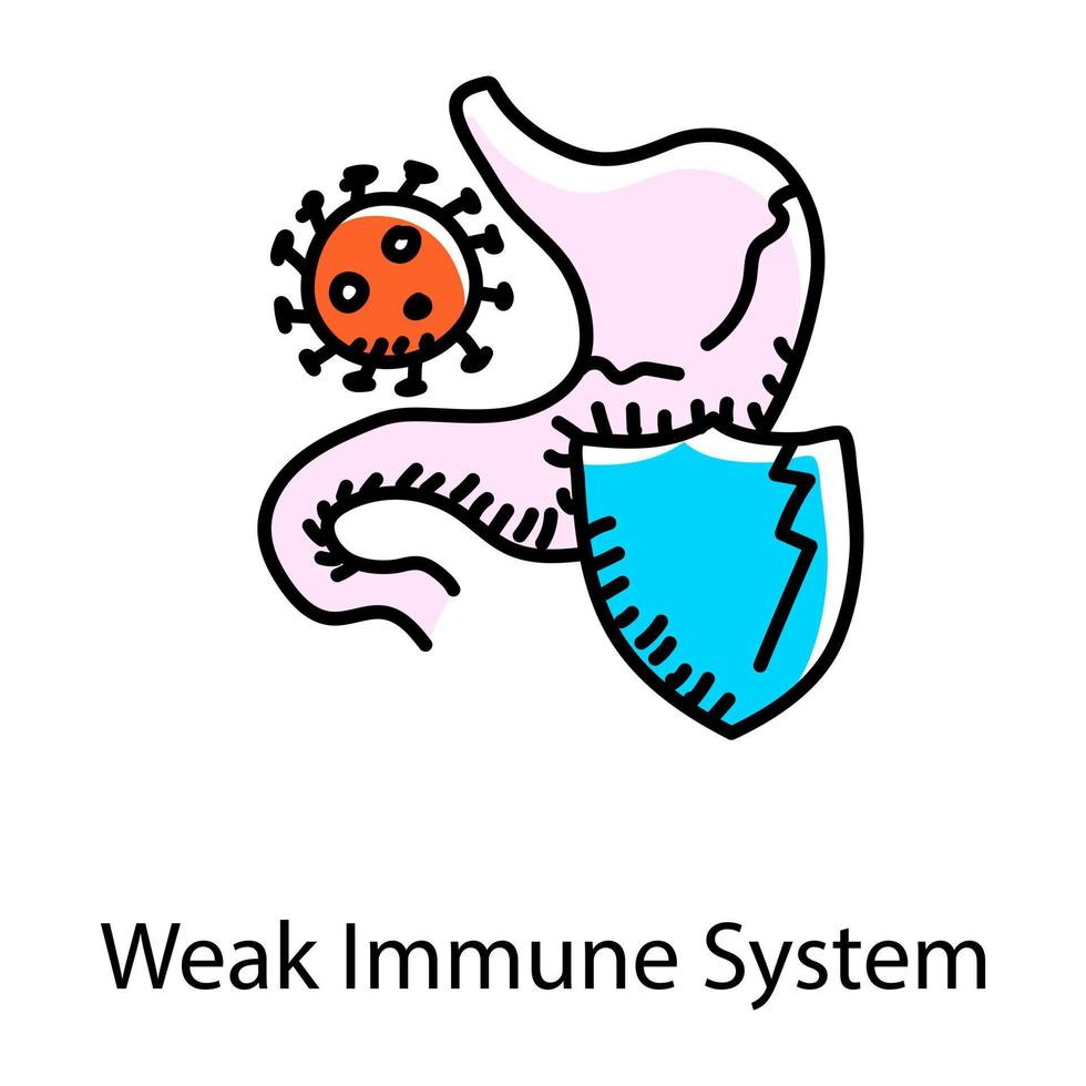 icono de garabato del sistema digestivo débil, sistema humano vector