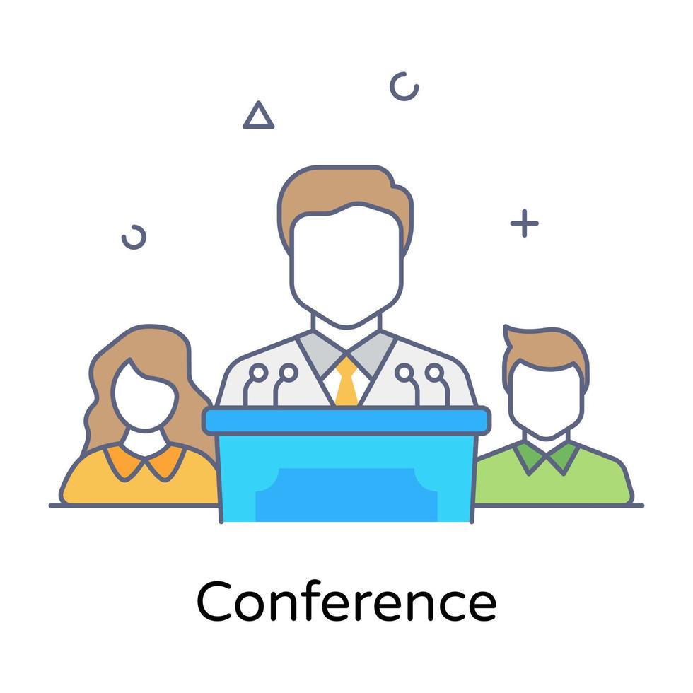 Conceptual flat line icon of conference vector