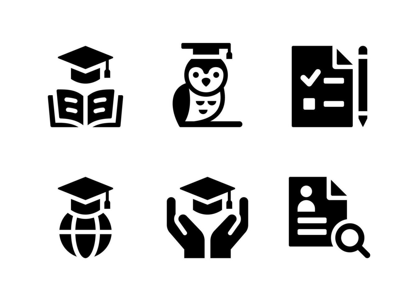 conjunto simple de iconos sólidos vectoriales relacionados con la graduación. contiene íconos como libro de educación, búho, examen y más. vector