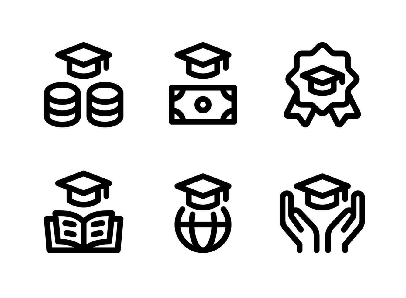 conjunto simple de iconos de línea de vector relacionados con la graduación. contiene íconos como becas, premios, libros de educación y más.