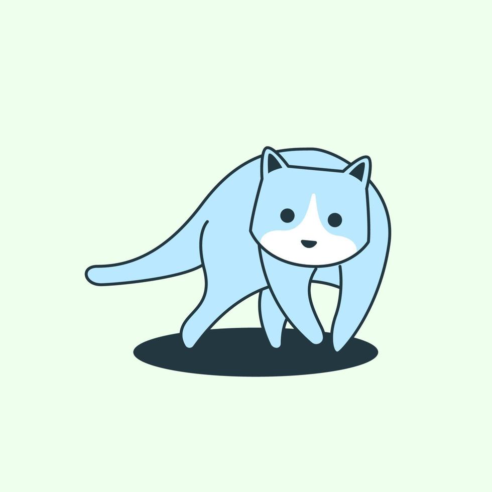 lindo gatito caminando dibujos animados azul color pastel vector