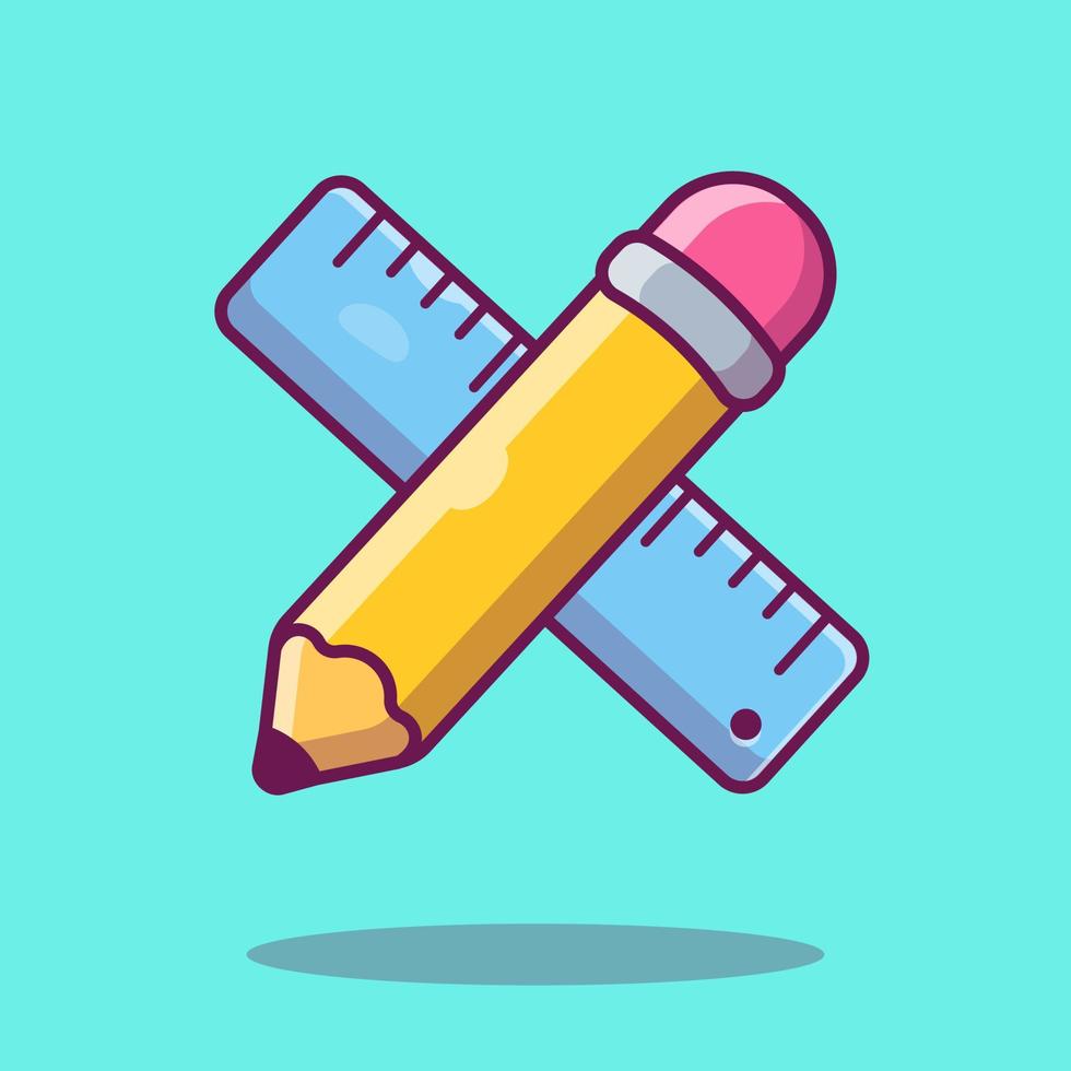 ilustración de icono de vector de dibujos animados de lápiz y regla. educación objeto icono concepto aislado premium vector. estilo de dibujos animados plana