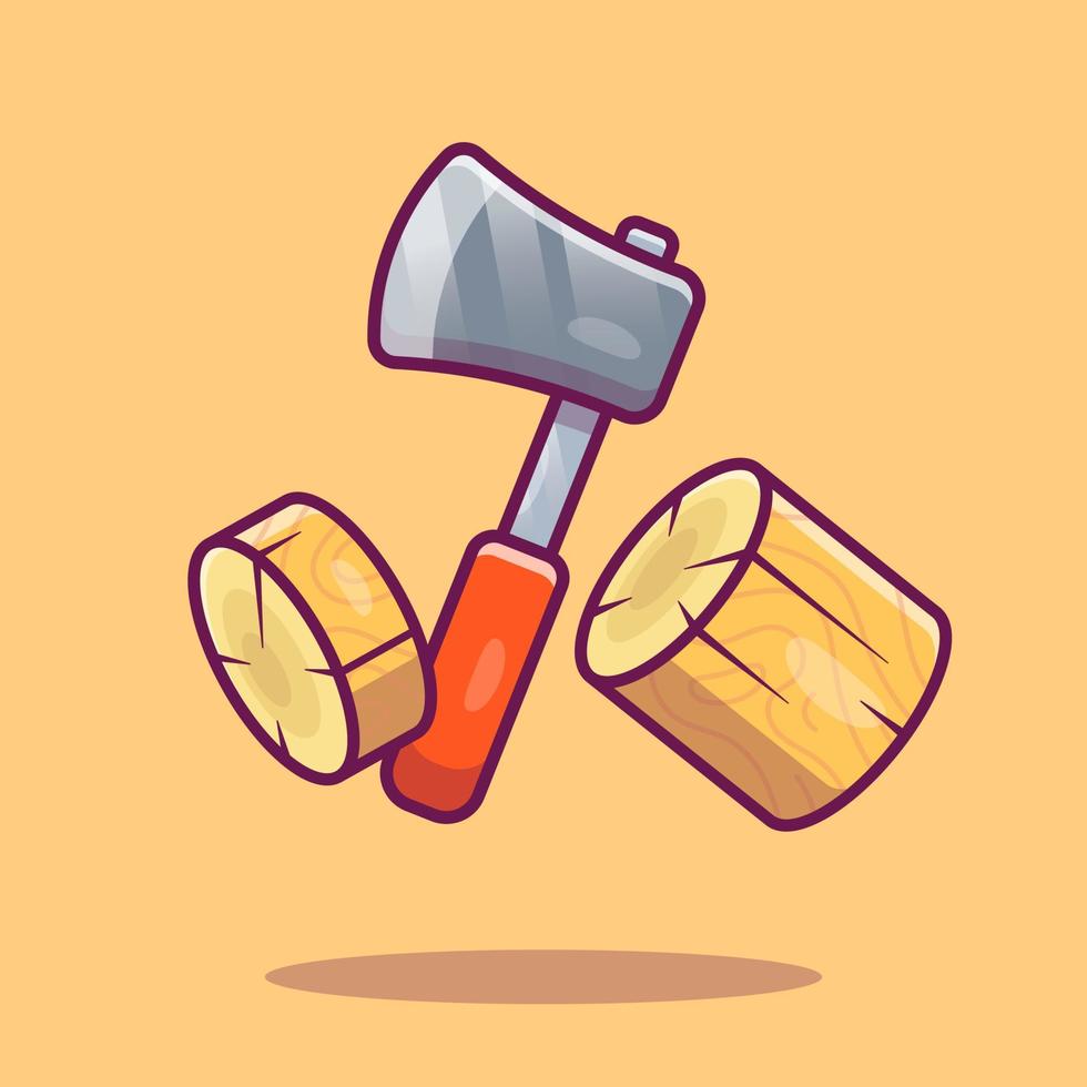 Ax Splitting Wood Cartoon Vector Icon Illustration. Nature Equipment Icon Concept Isolated Premium Vector. Flat Cartoon Style