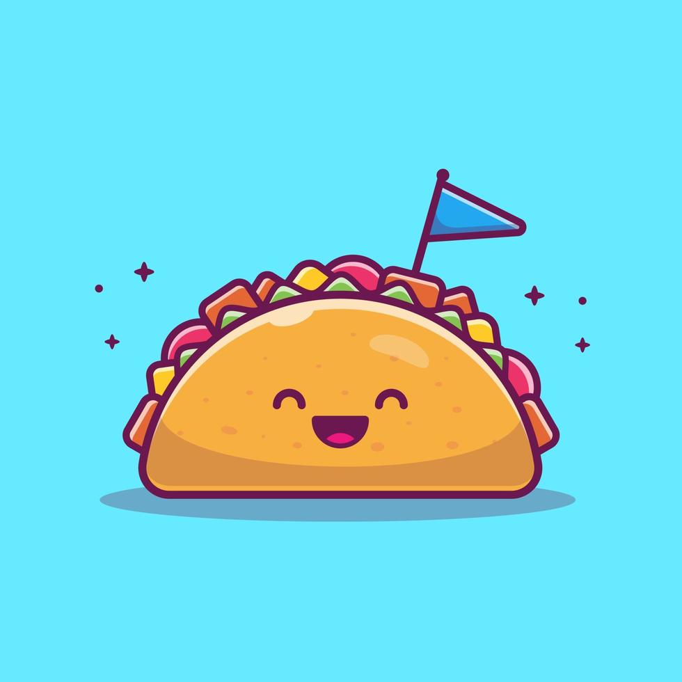 Cute Taco With Flag Cartoon Vector Icon Illustration. Food Object Icon  Concept Isolated Premium Vector. Flat Cartoon Style