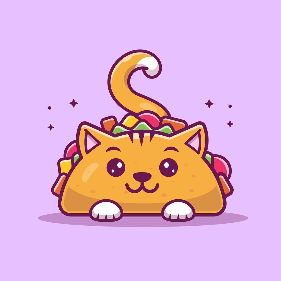 Ilustración de icono de vector de dibujos animados de taco de gato lindo. concepto de icono de comida animal vector premium aislado. estilo de dibujos animados plana