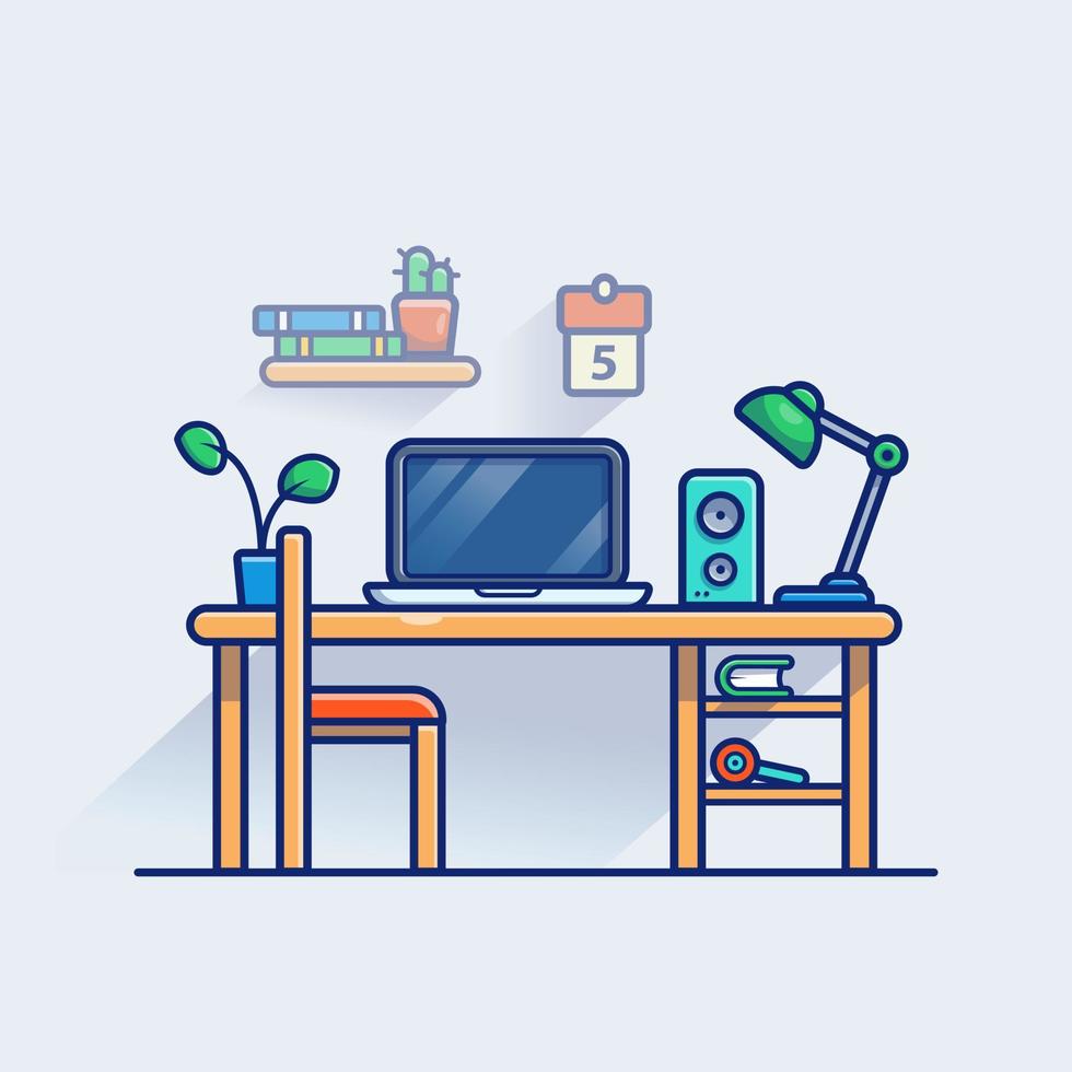 Workspace Cartoon Vector Icon Illustration. Technology Interior Icon  Concept Isolated Premium Vector. Flat Cartoon Style