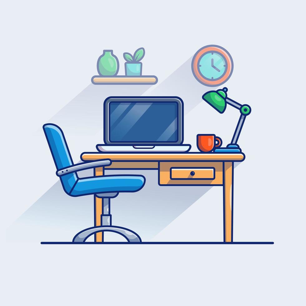 Workspace Cartoon Vector Icon Illustration. Technology Interior Icon  Concept Isolated Premium Vector. Flat Cartoon Style