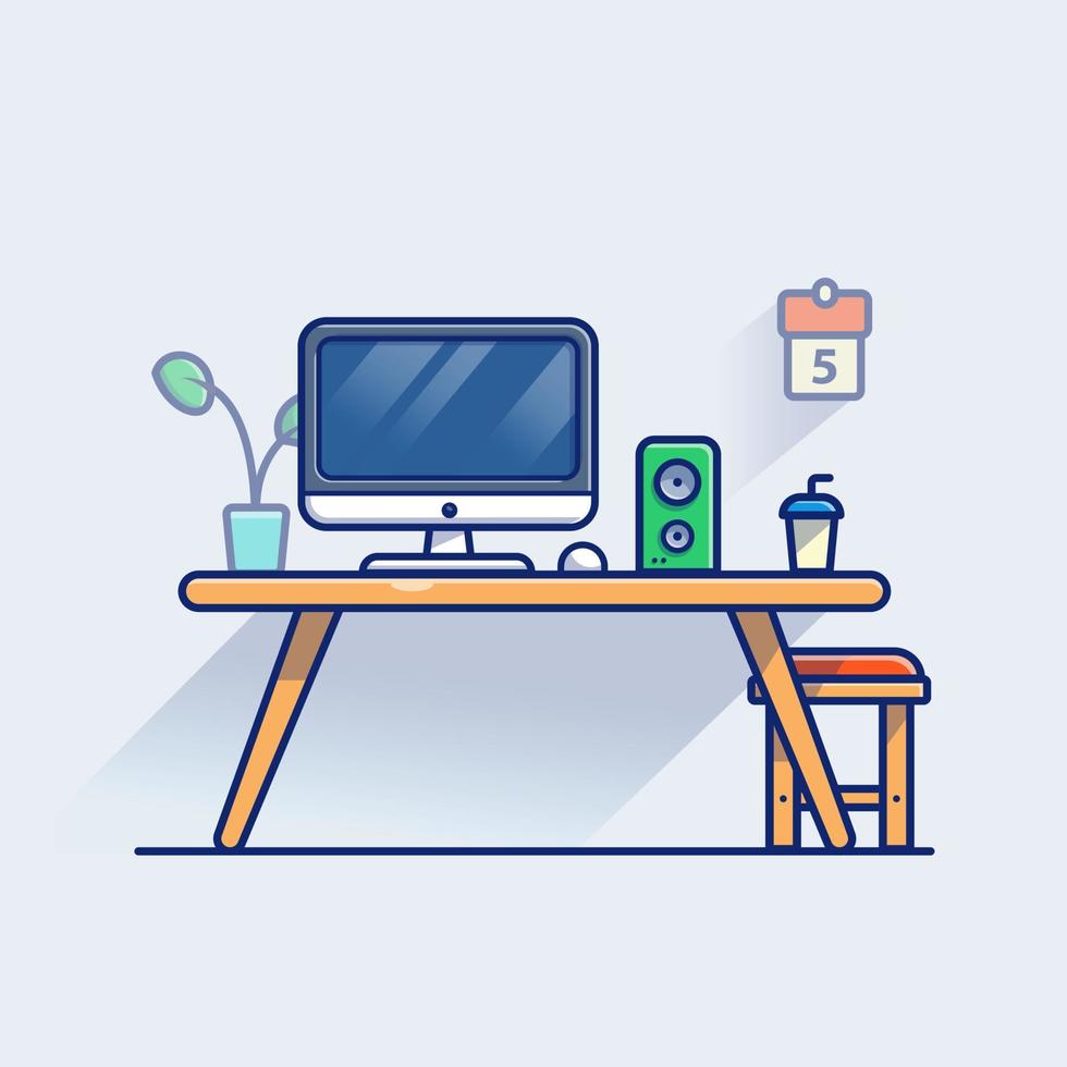 Workspace Cartoon Vector Icon Illustration. Technology Interior Icon  Concept Isolated Premium Vector. Flat Cartoon Style