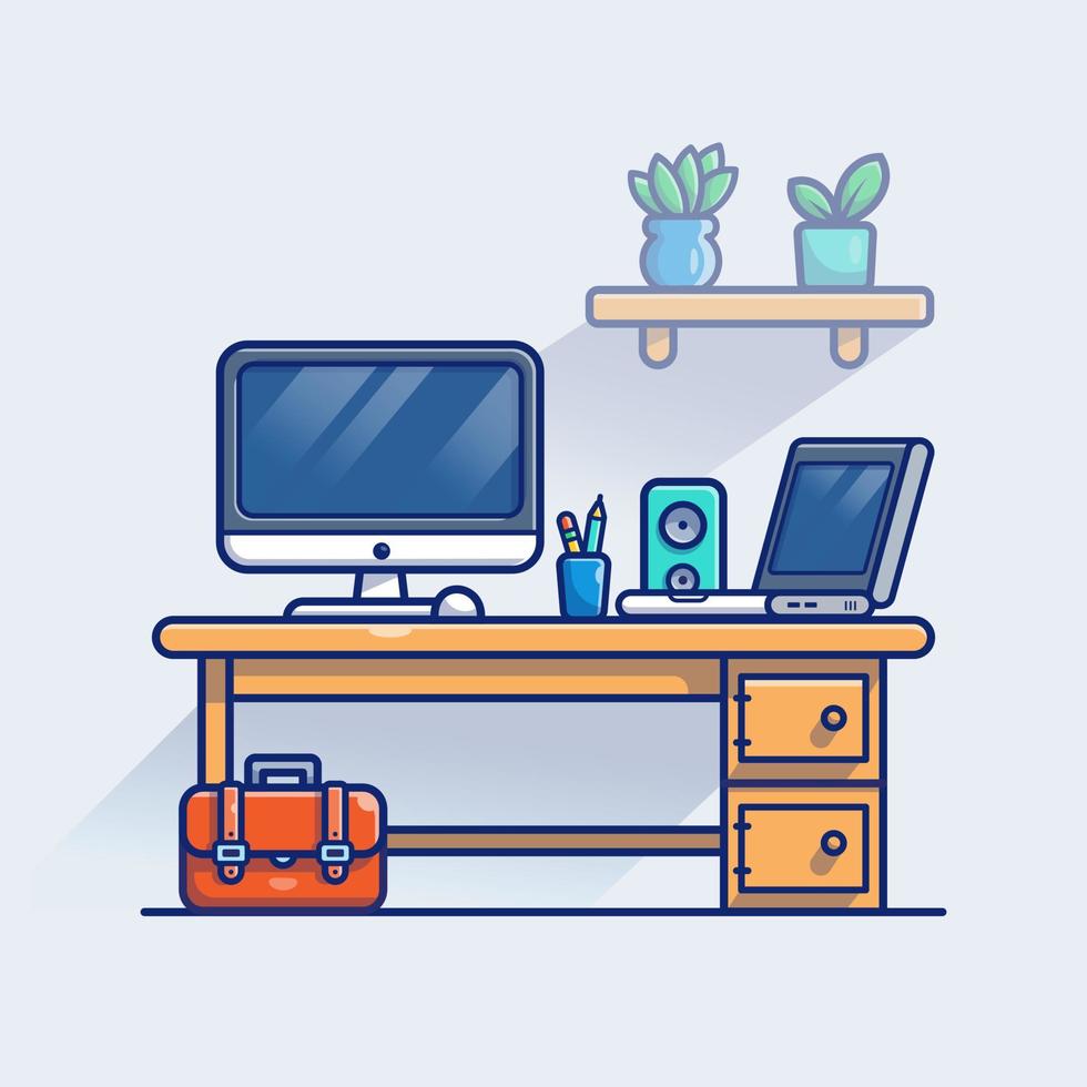 Workspace Cartoon Vector Icon Illustration. Technology Interior Icon  Concept Isolated Premium Vector. Flat Cartoon Style