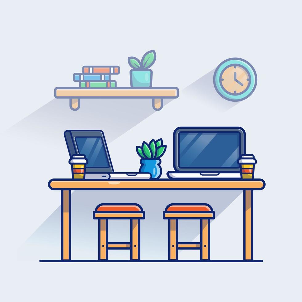 Workspace Cartoon Vector Icon Illustration. Technology Interior Icon  Concept Isolated Premium Vector. Flat Cartoon Style