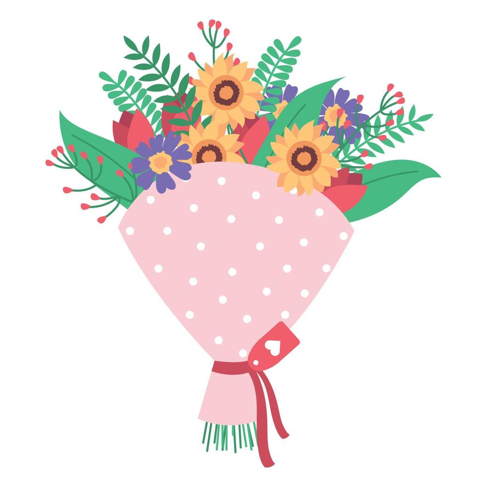 A bouquet of flowers on a white background. Congratulations happy birthday, Valentine's Day and International Women's Day. vector