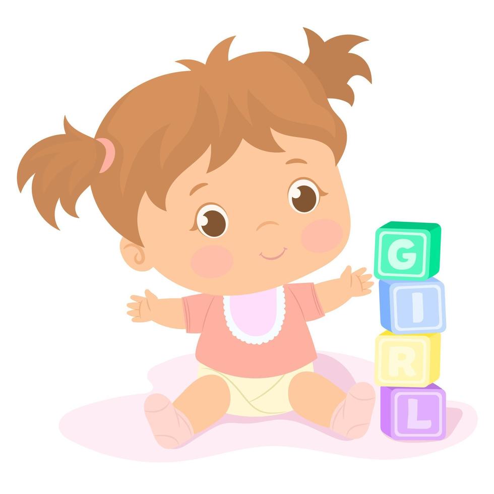 Little child playing with dices, it's a girl vector