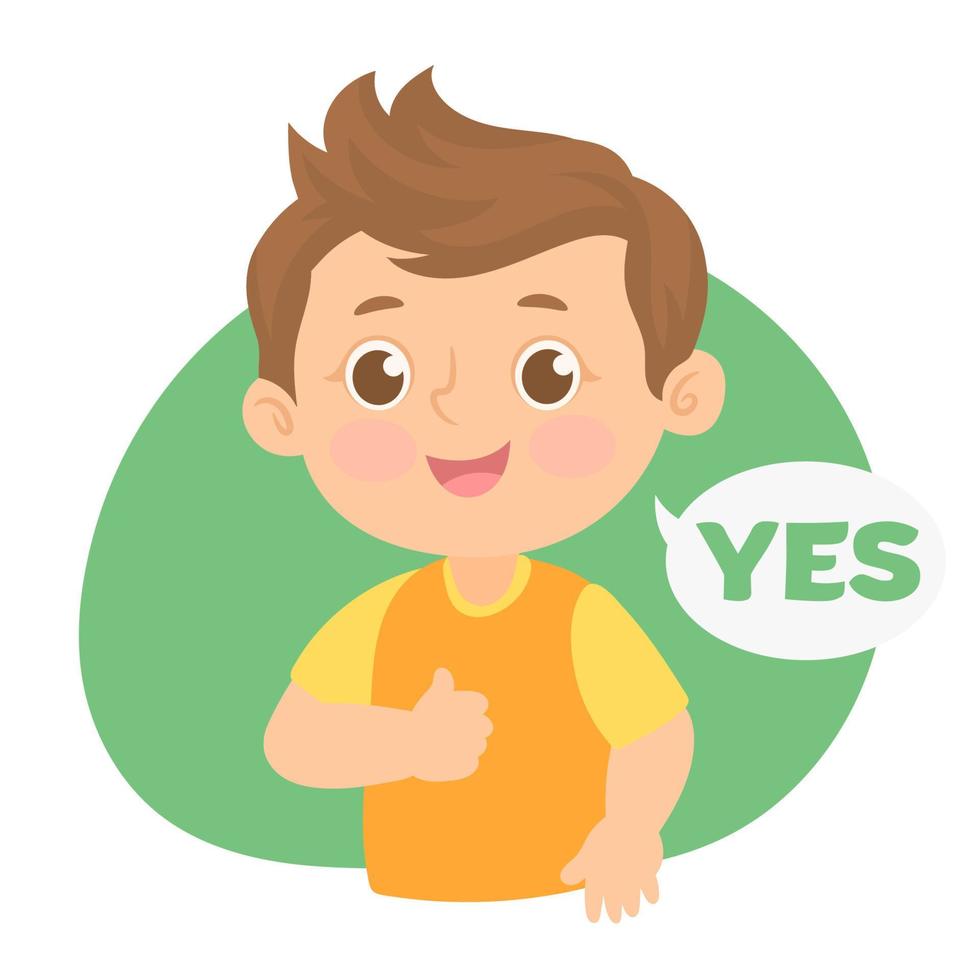 Thumbs up. Young boy says Yes vector