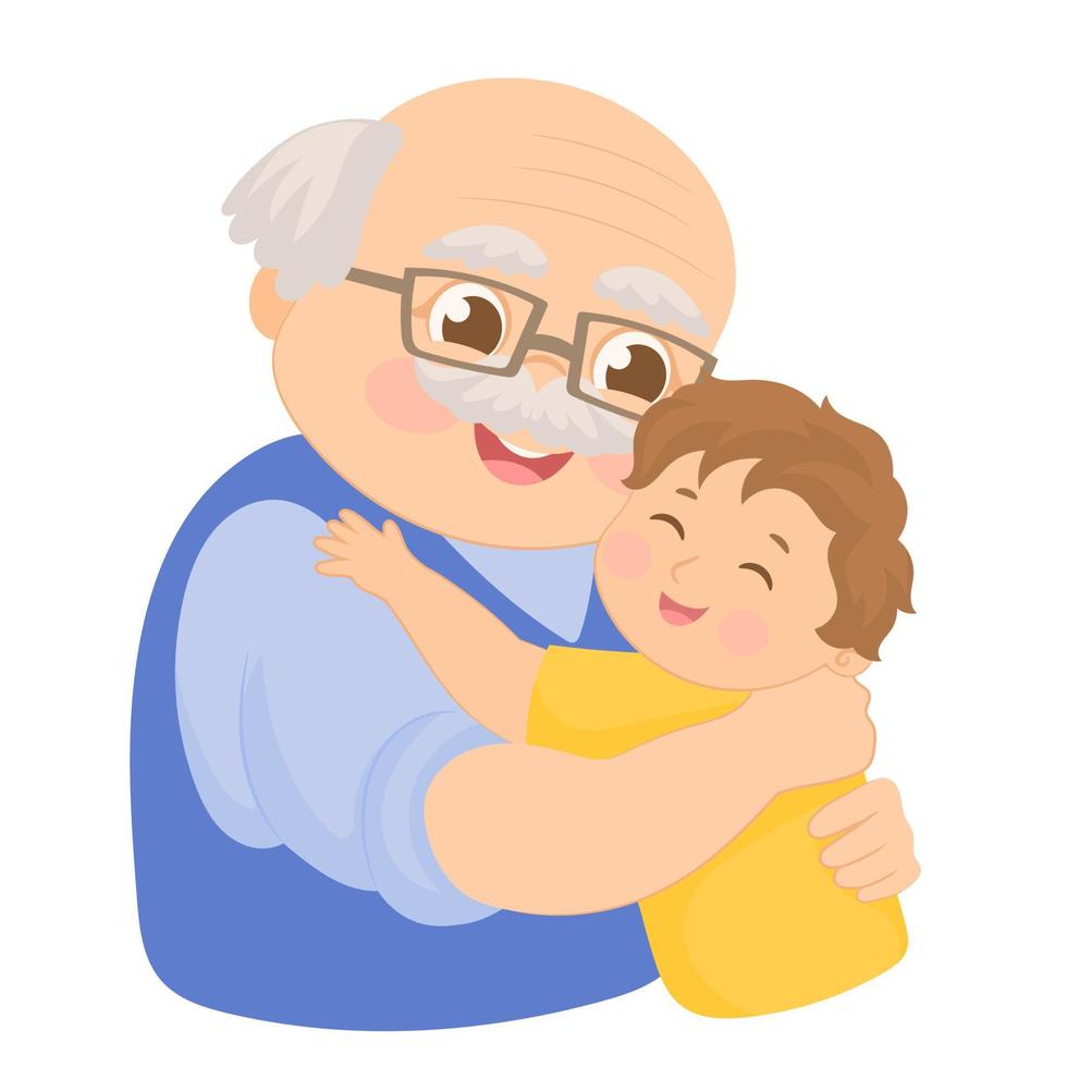 Happy grandfather and grandson bow their heads vector