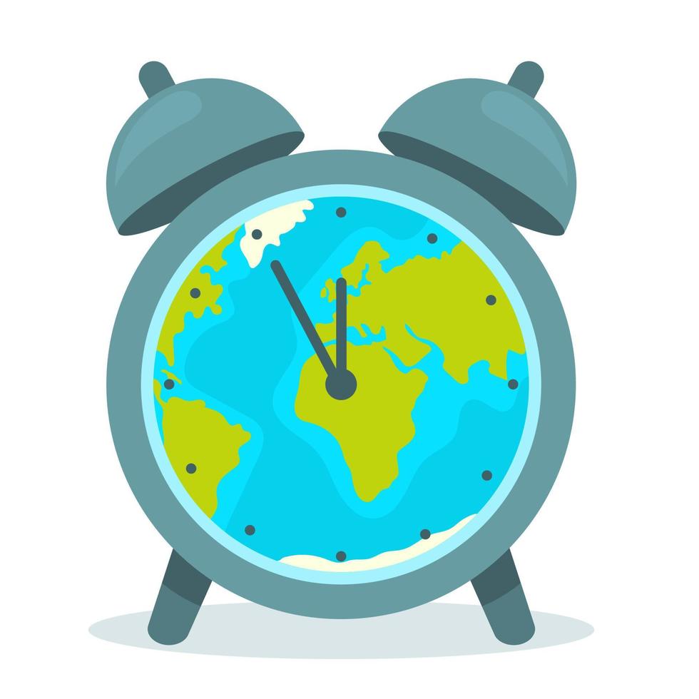 The silhouette of the planet inside the alarm clock. Earth Hour. Earth Day. vector