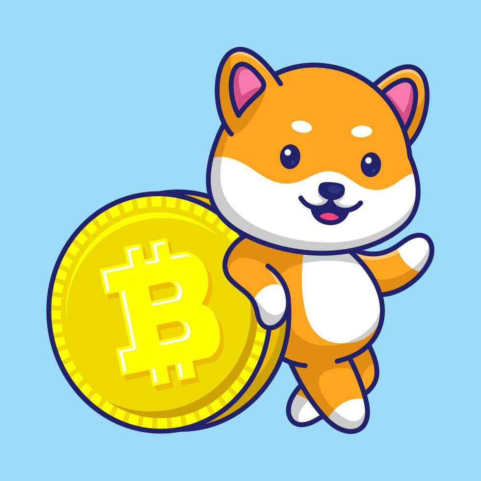 Cute Shiba Inu with Coin Cartoon Vector Icon Illustration. Animal Character Mascot Flat Concept.